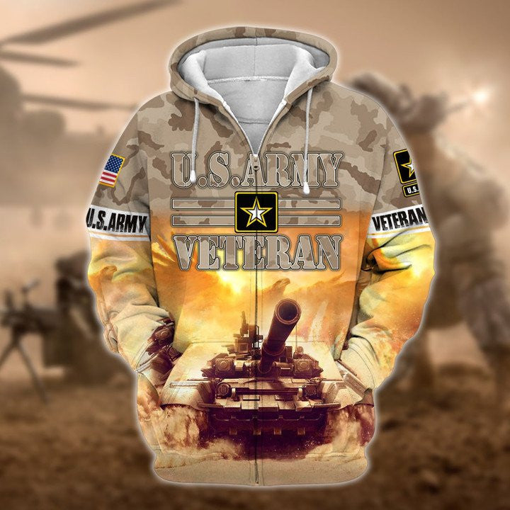 Premium Unique US Army Veteran Zip Hoodie , Gifts for veterans
