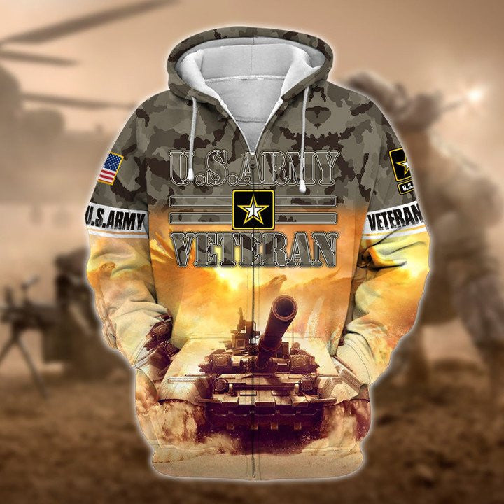 Premium Unique US Army Veteran Zip Hoodie , Gifts for veterans