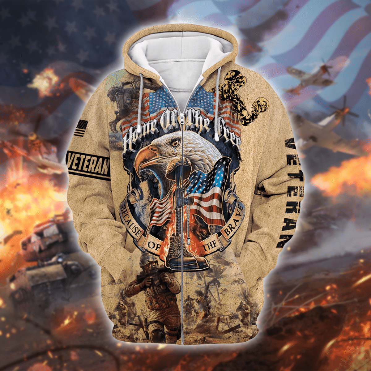 Home Of The Free - Because Of The Brave - Us Veteran - Unisex Zip Hoodie , Gifts for veterans, easychoo.com
