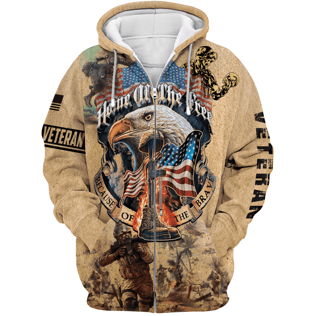 Home Of The Free - Because Of The Brave - Us Veteran - Unisex Zip Hoodie , Gifts for veterans, easychoo.com