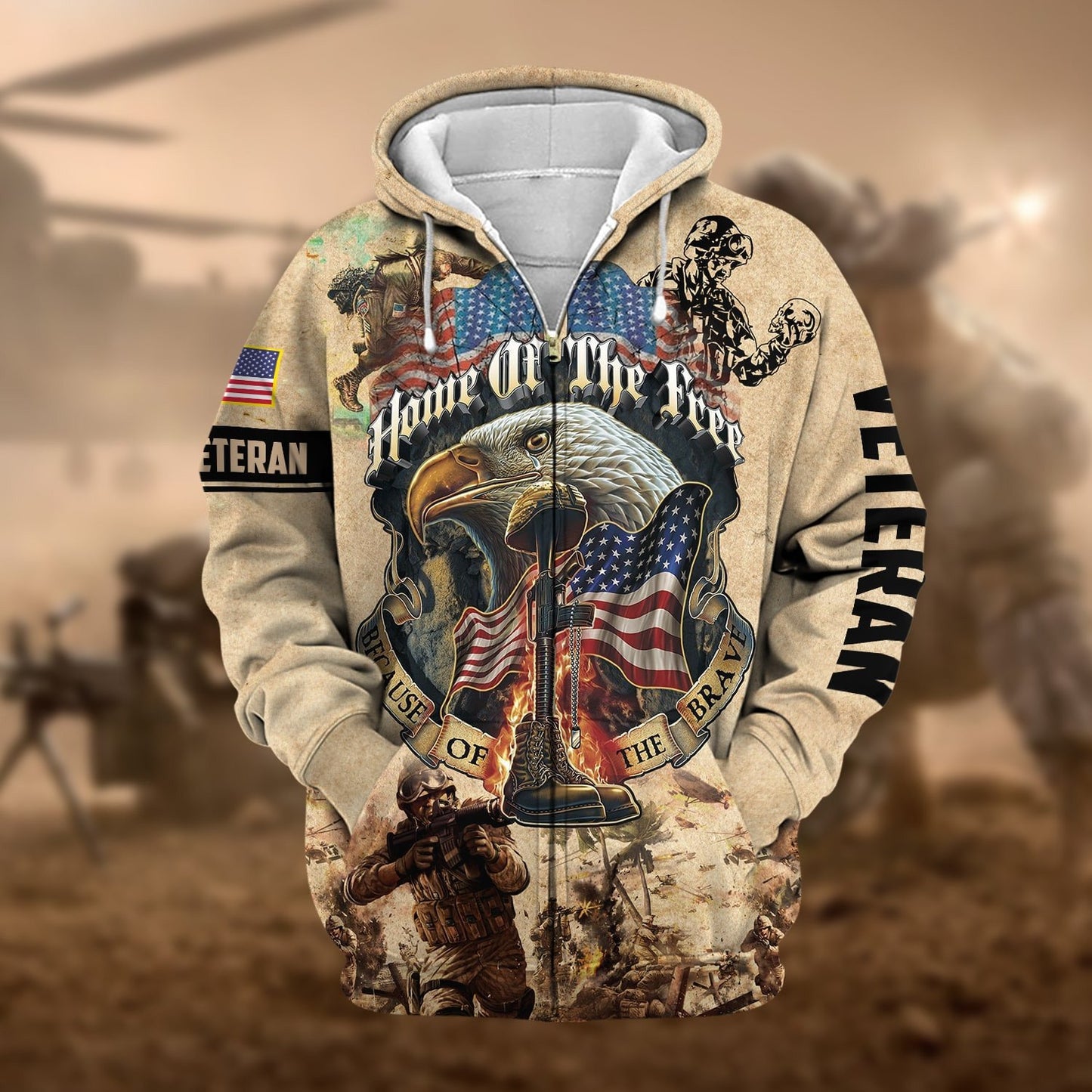 Premium Home Of The Free US Veteran Zip Hoodie HA220802, easychoo.com
