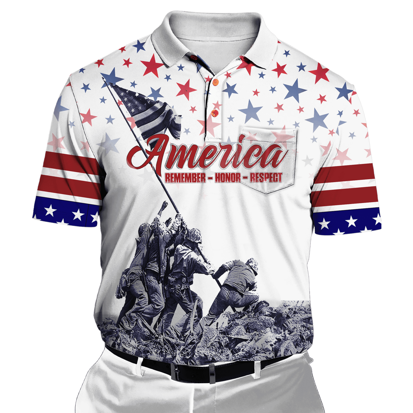 US VETERAN - REMEMBER - HONOR - RESPECT - POLO WITH POCKET , Gifts for veterans