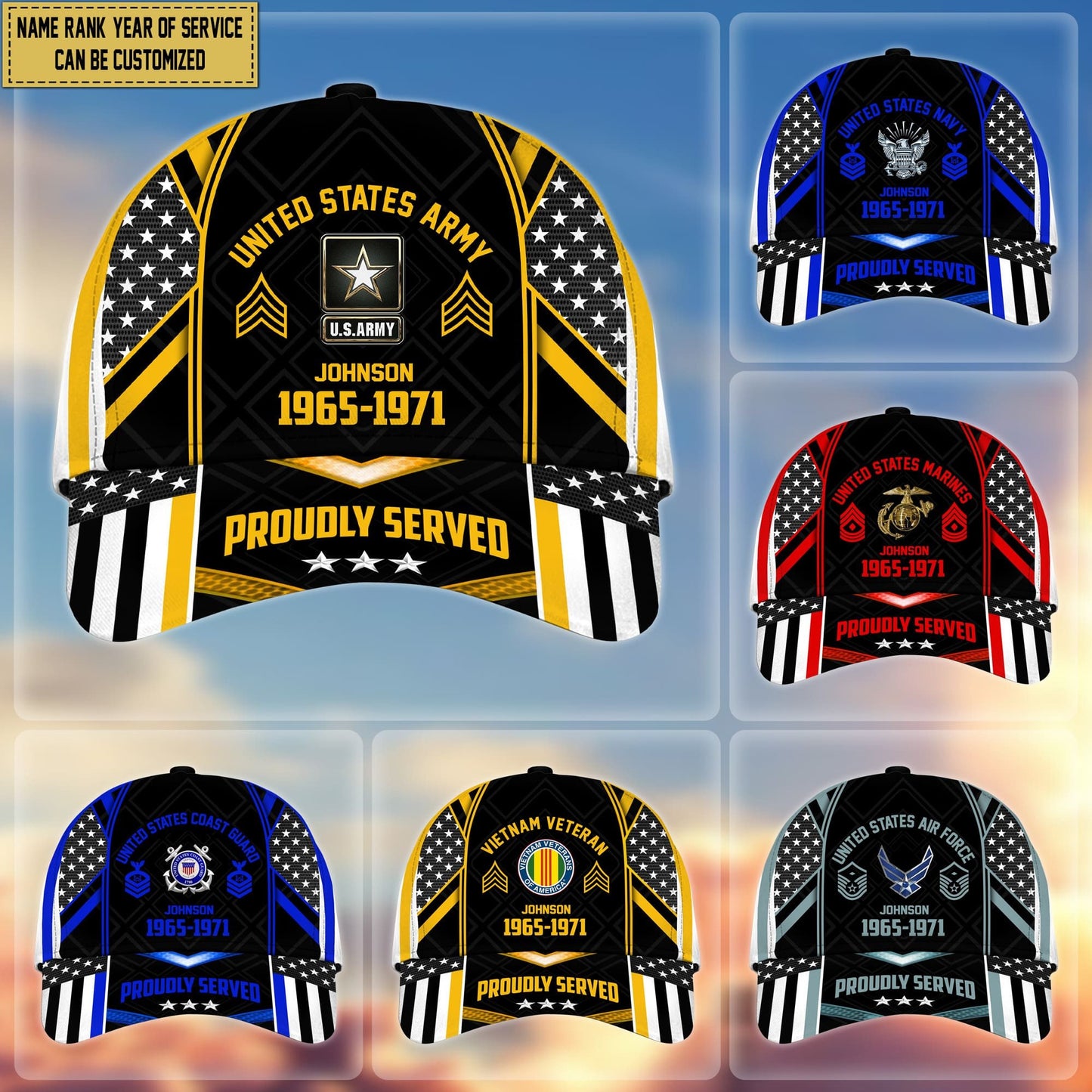 Premium Custom Name, Rank And Years of Service US Veterans Cap huda160802
