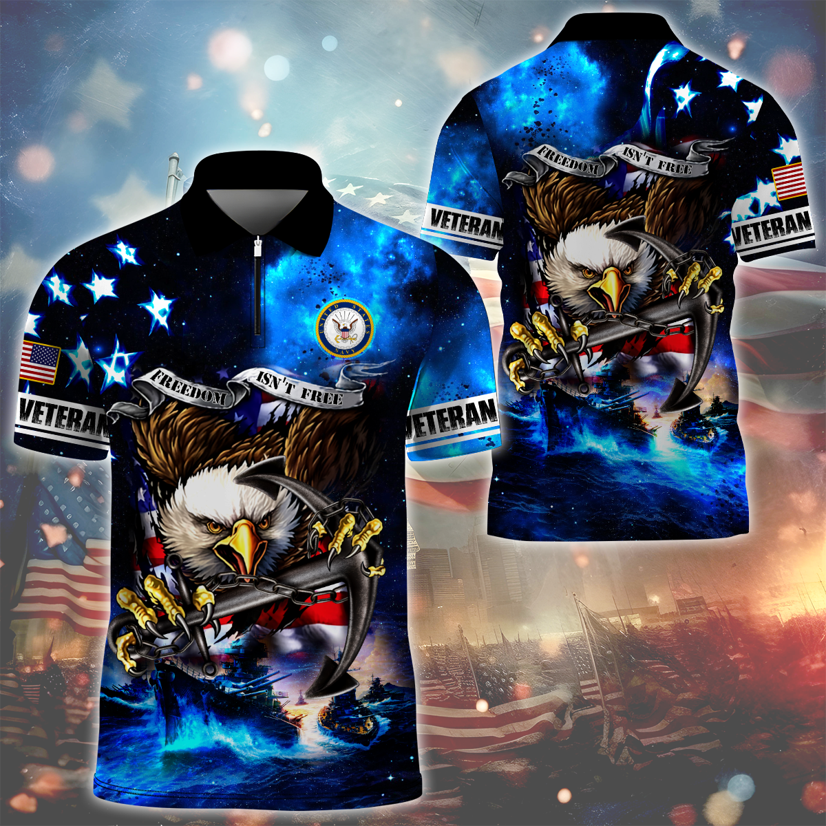 Independence Day, Freedom Isn't Free Eagle, US Navy Zipper Polo , Gifts for veterans, easychoo.com