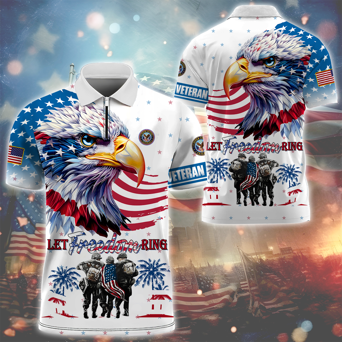 Let Freedom Ring - U.S Veteran Zipper Polo , Gifts for veterans