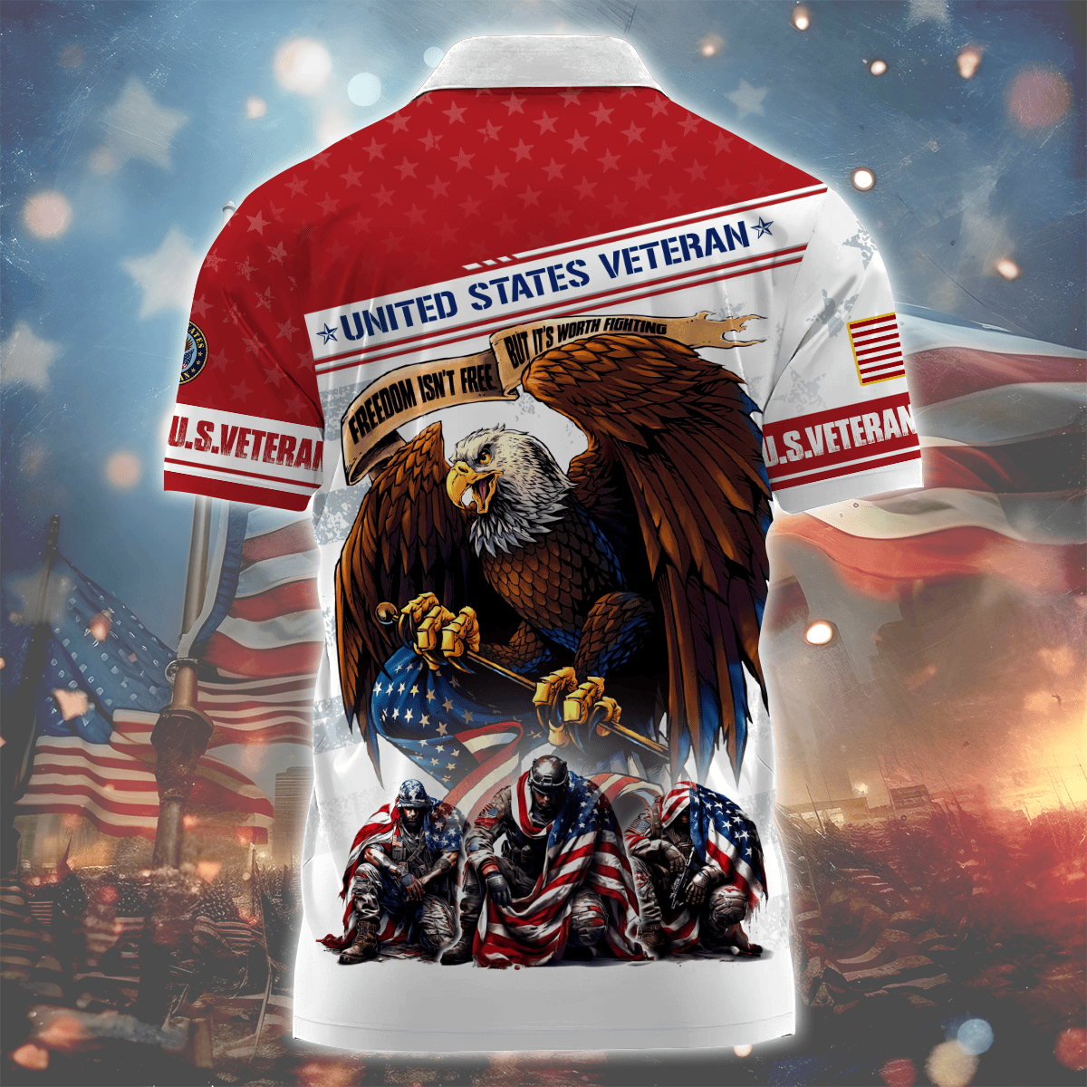Apparel - Freedom Isn't Free - U.S Veteran Zipper Polo , Gifts for veterans