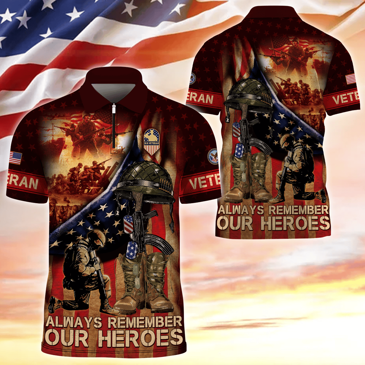 Apparel - Always Remember Our Heroes - Zipper Polo , Gifts for veterans