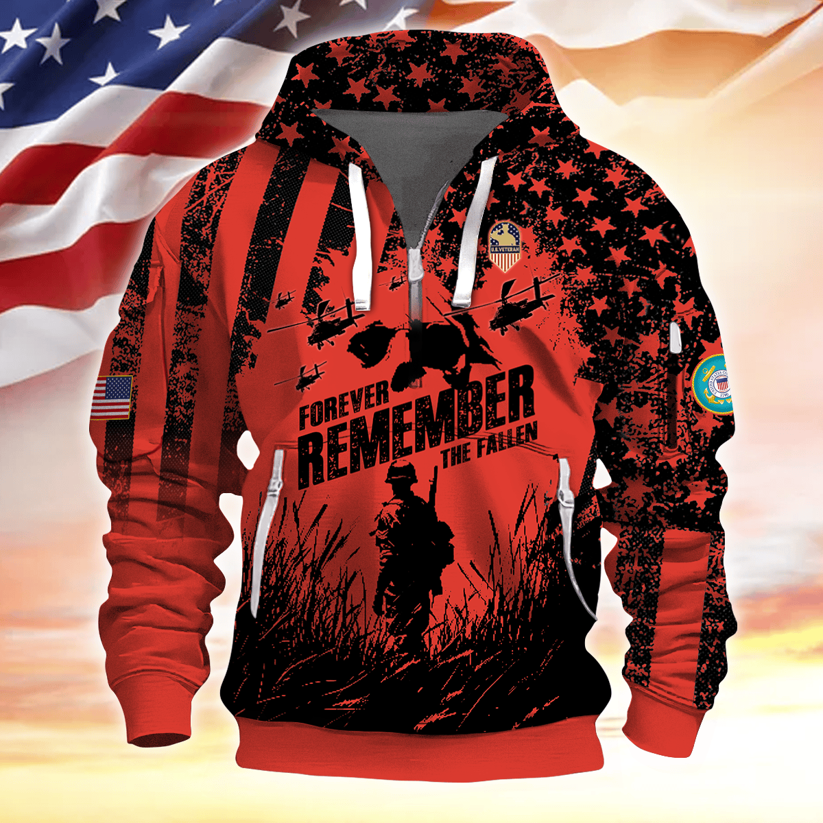 Apparel - Forever Remember The Fallen - Hoodie Half Zipper , Gifts for veterans
