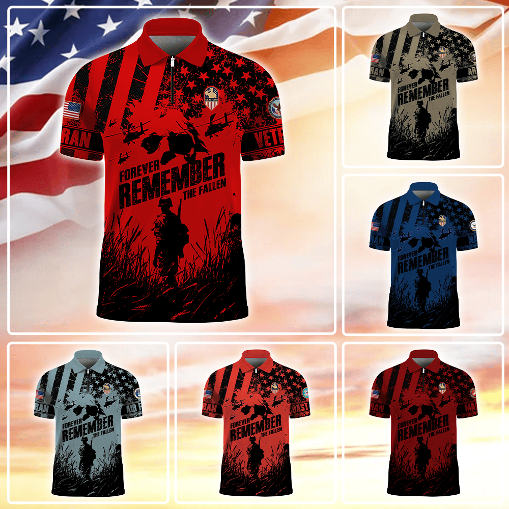 Apparel - Forever Remember The Fallen - Zipper Polo Shirt , Gifts for veterans