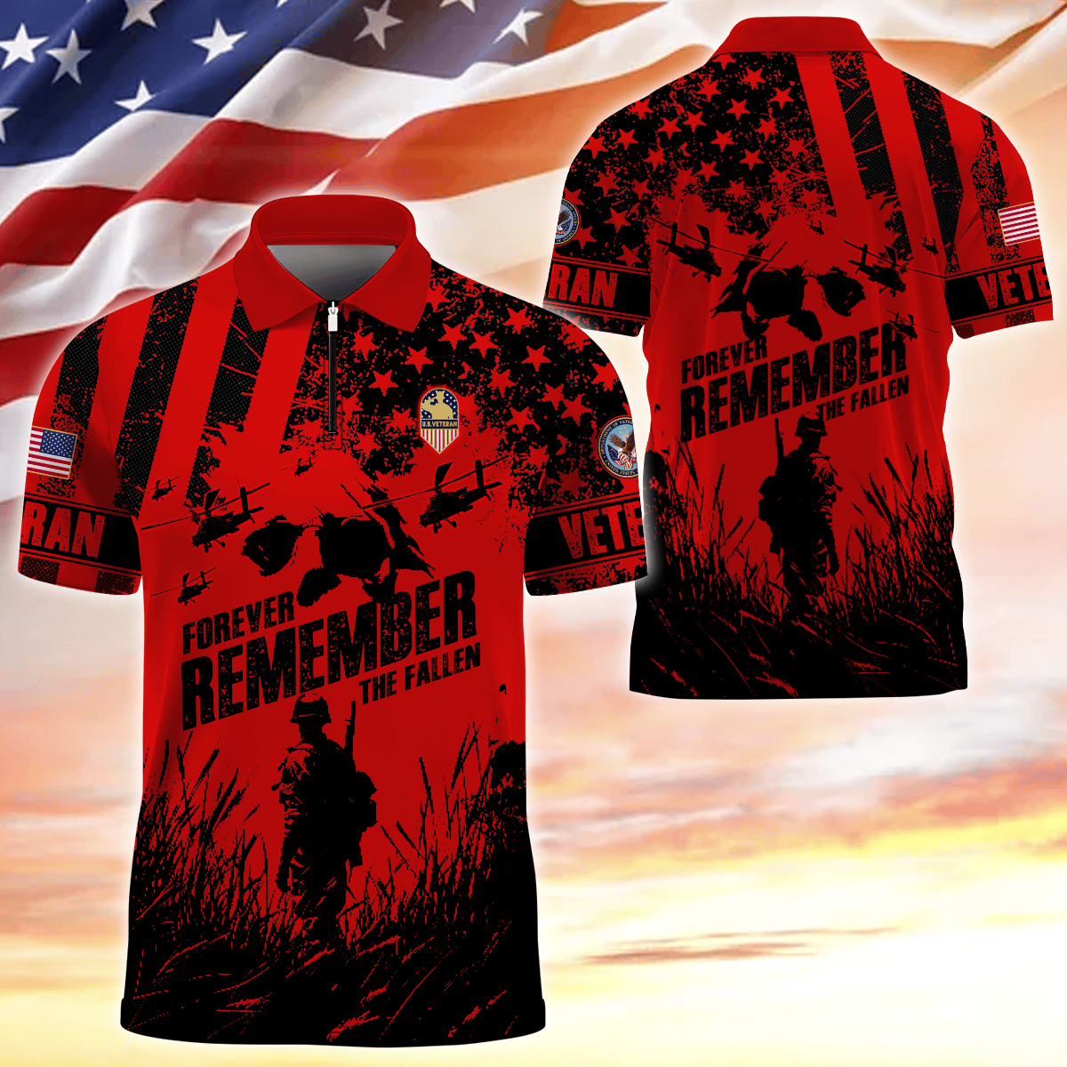 Apparel - Forever Remember The Fallen - Zipper Polo Shirt , Gifts for veterans