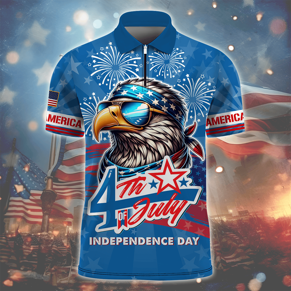 Independence Day 4th Of July Eagle - Zipper Polo , Gifts for veterans, easychoo.com
