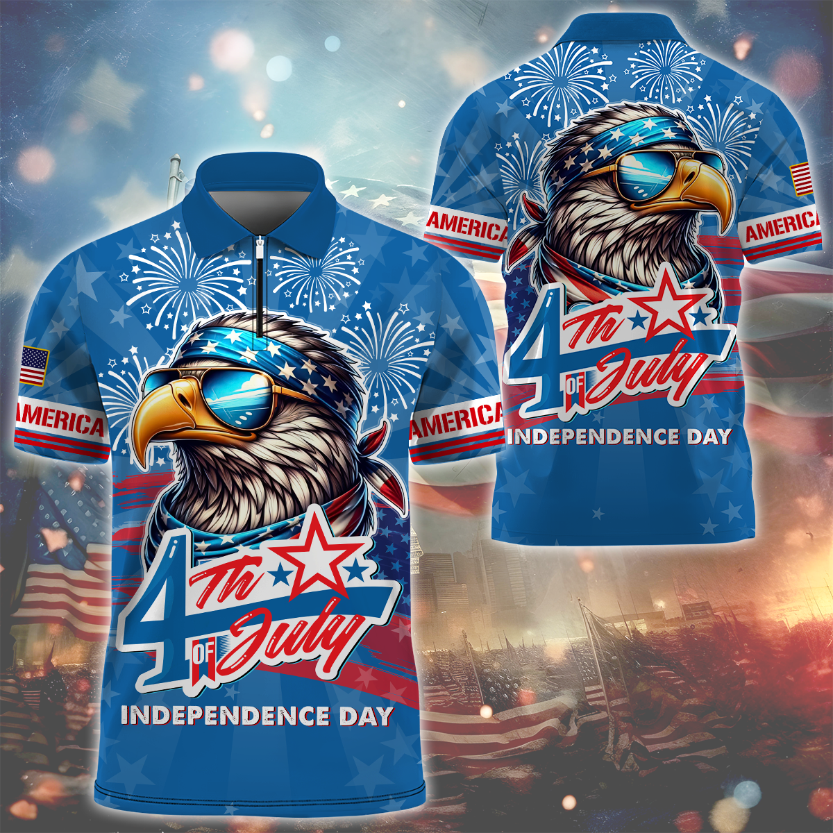 Independence Day 4th Of July Eagle - Zipper Polo , Gifts for veterans, easychoo.com
