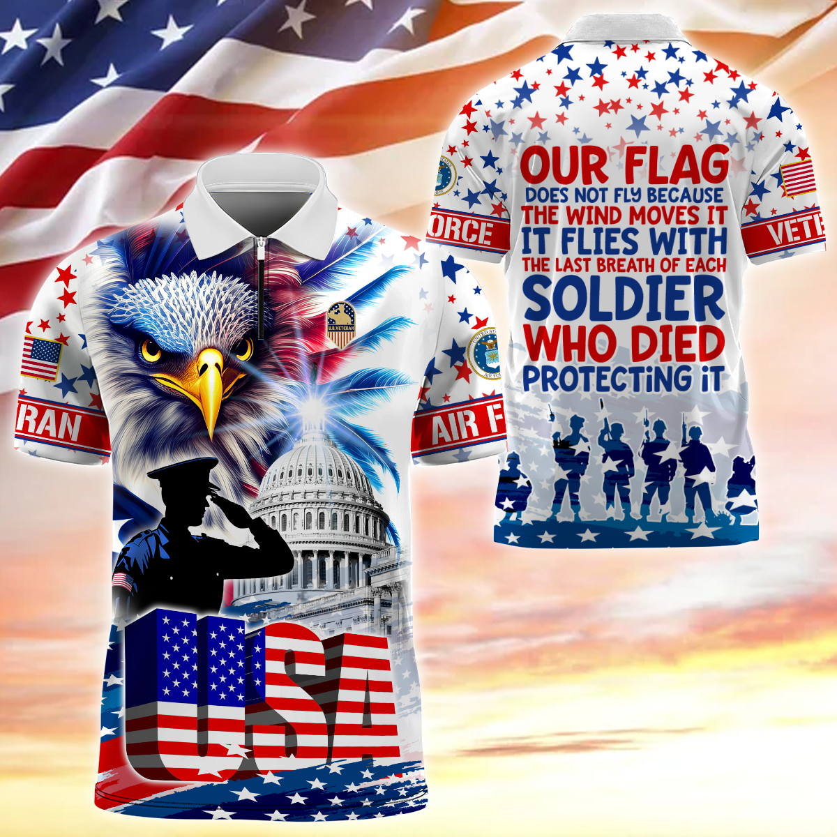Premium American Pride US Veterans Zipper Polo Shirt, Gifts For Independence Day, Veterans Day , Gifts for veterans, easychoo.com