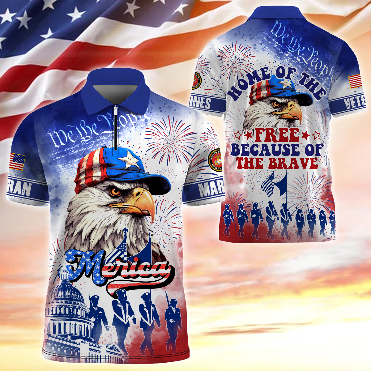 Premium American Pride US Veterans Zipper Polo Shirt, Gifts For Independence Day, Veterans Day , Gifts for veterans, easychoo.com