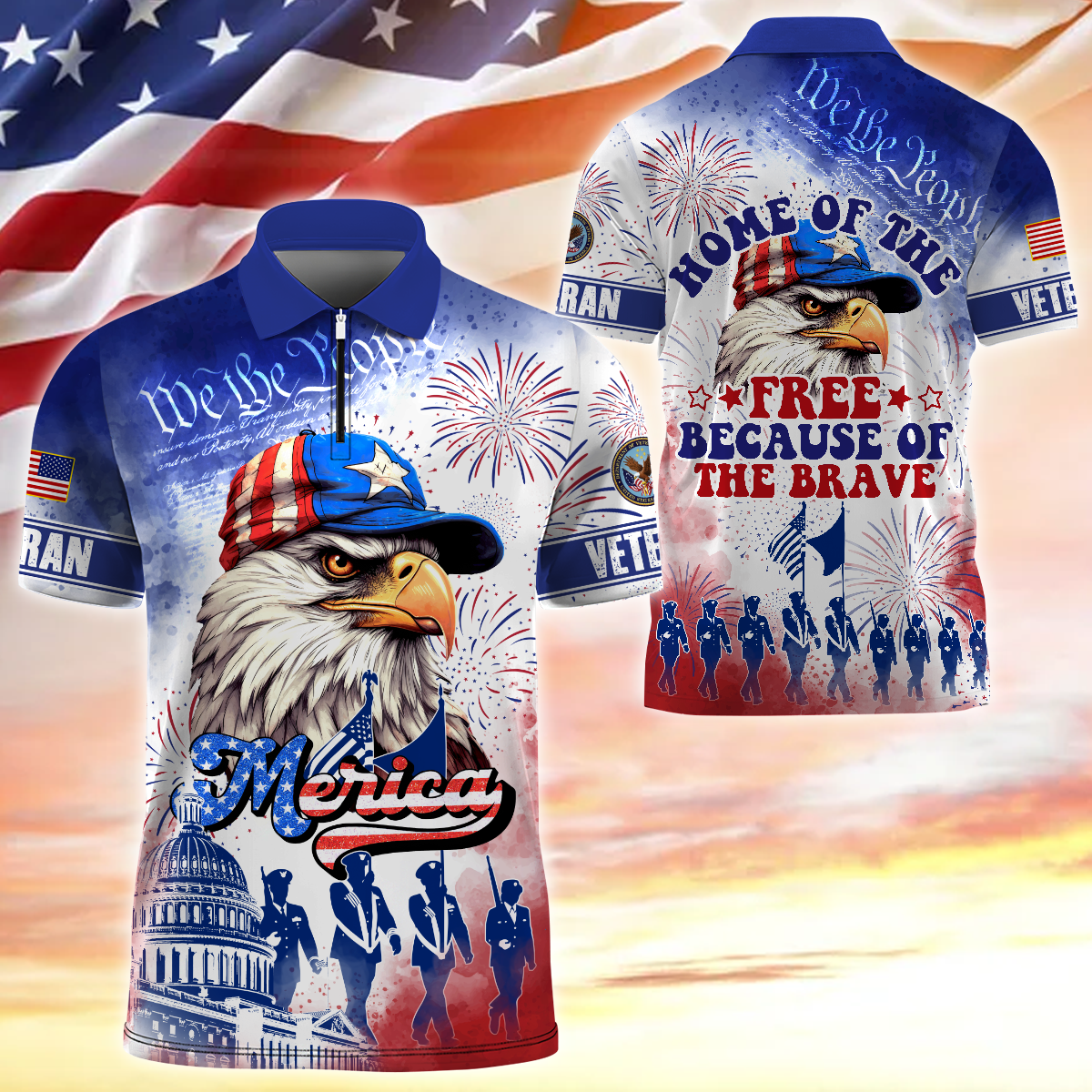 Premium American Pride US Veterans Zipper Polo Shirt, Gifts For Independence Day, Veterans Day , Gifts for veterans, easychoo.com