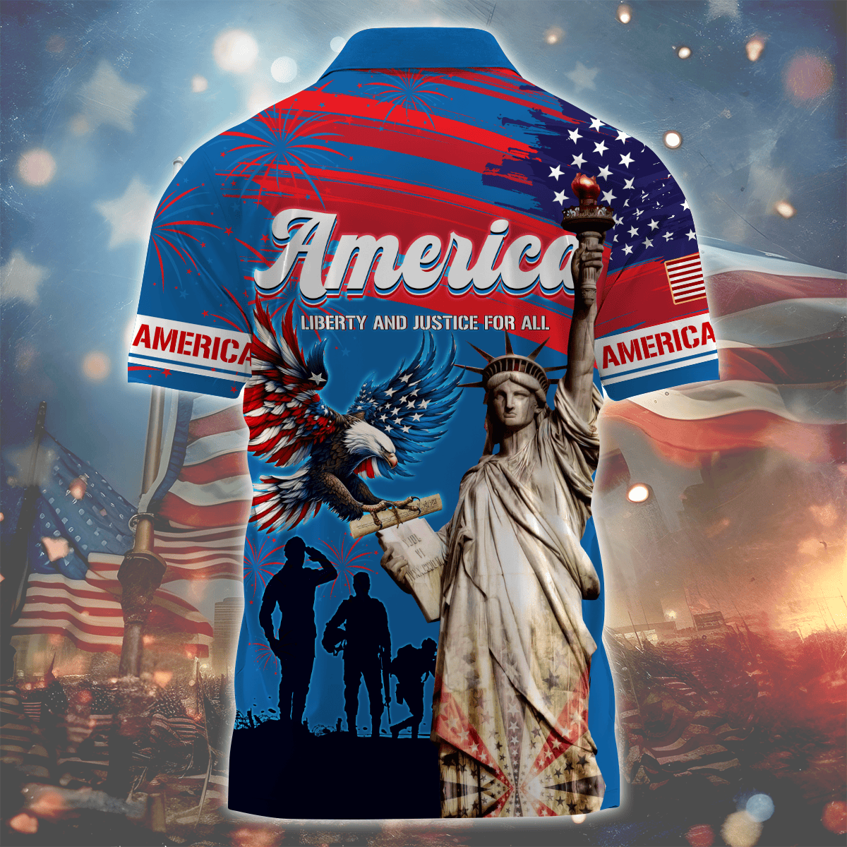 Independence Day - Liberty and Justice For All - Zipper Polo , Gifts for veterans, easychoo.com