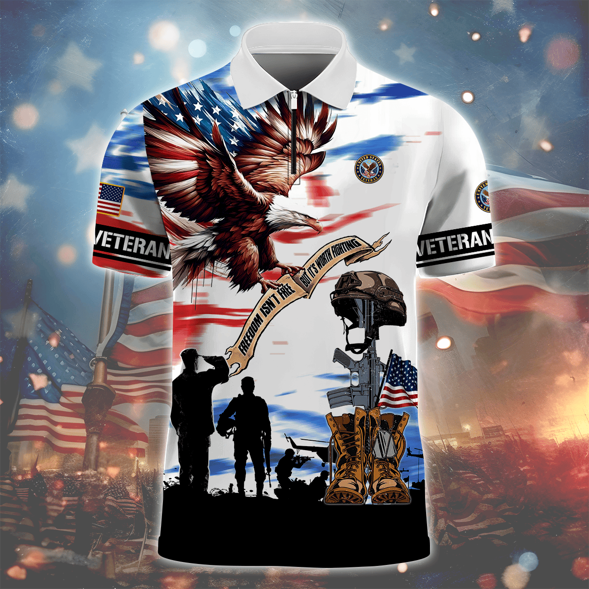 U.S Veteran - Freedom Isn't Free - Zipper Polo , Gifts for veterans, easychoo.com