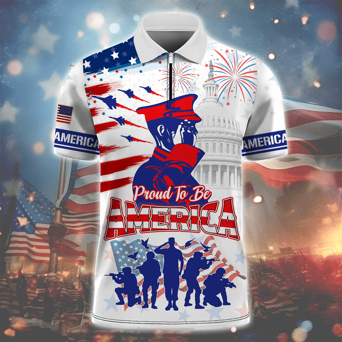 U.S Veteran - Proud to be American - Zipper Polo , Gifts for veterans, easychoo.com