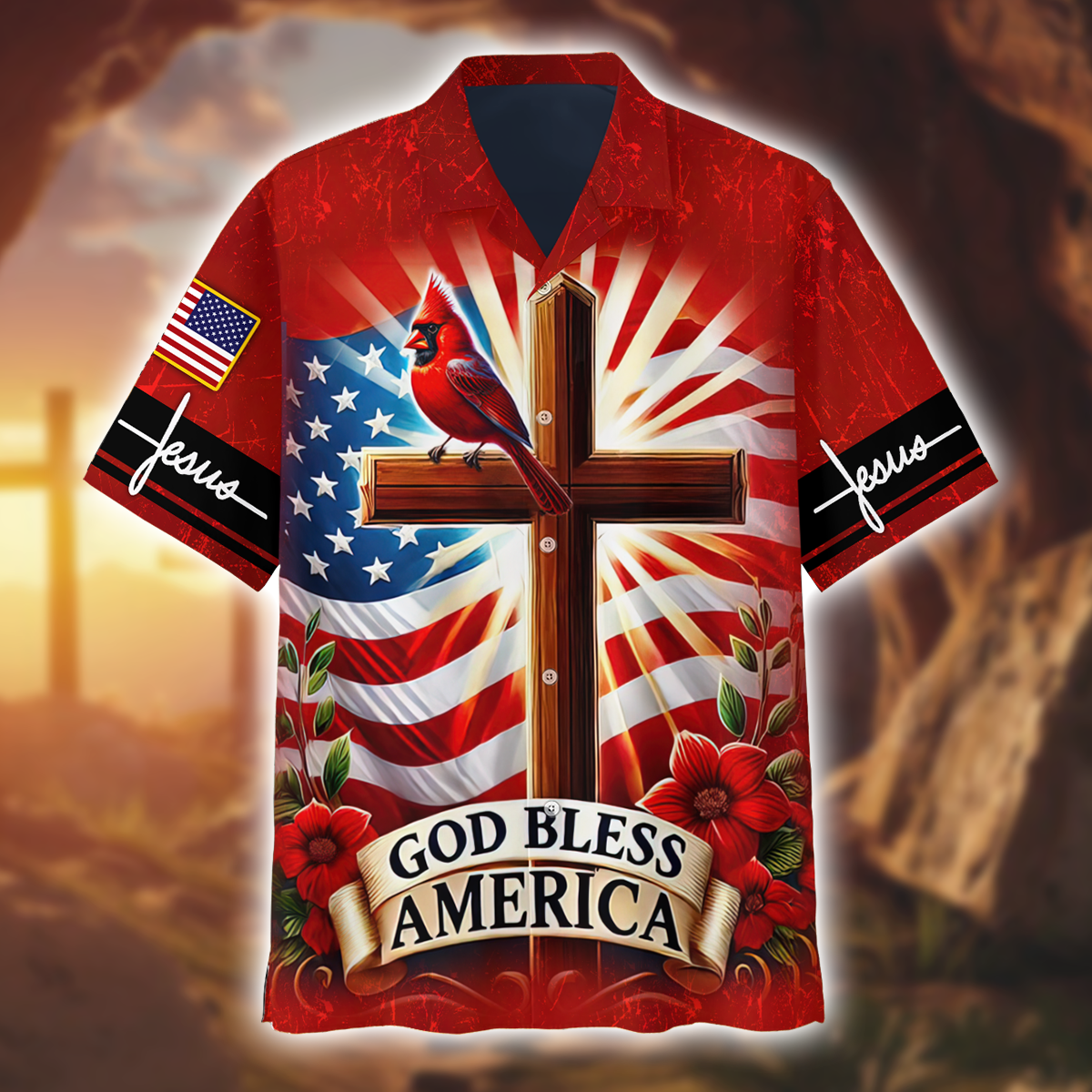 Premium U.S - God Bless America - All Over Prints Hawaiian