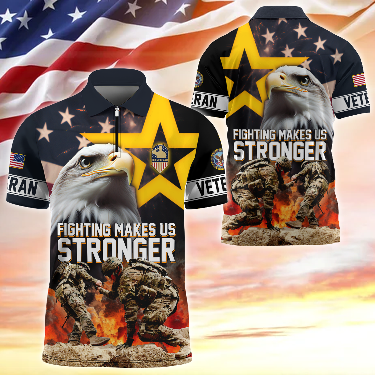 Apparel, Fighting Makes US Stronger, Zipper Polo , Gifts for veterans, easychoo.com