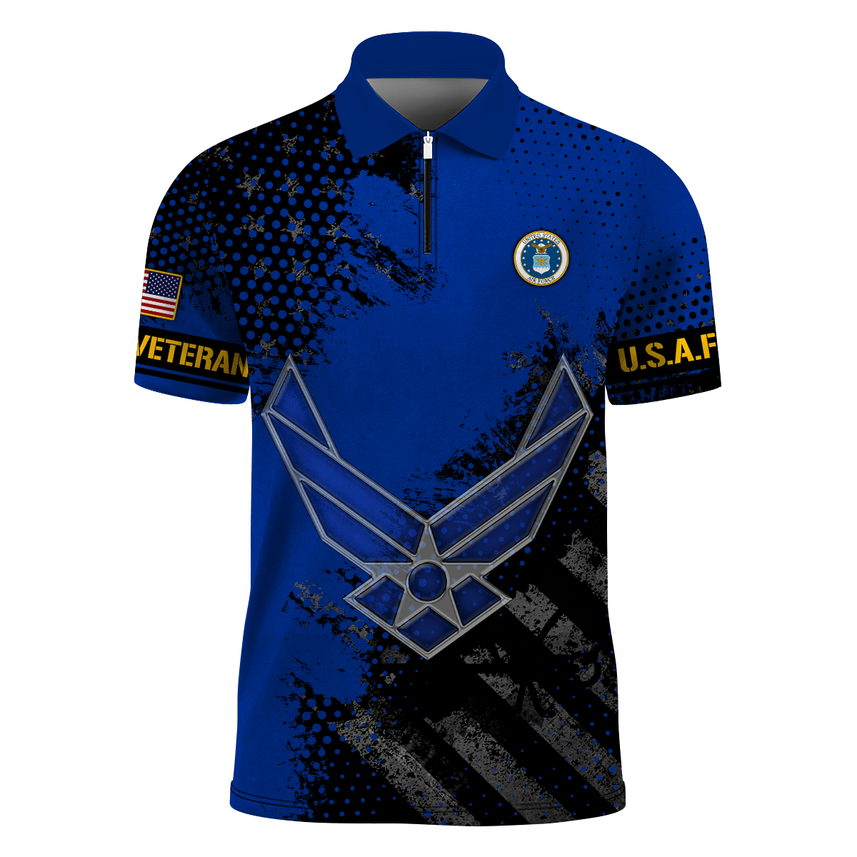Premium U.S - United States Armed Forces scratch - Zipper Polo shirt , Gifts for veterans