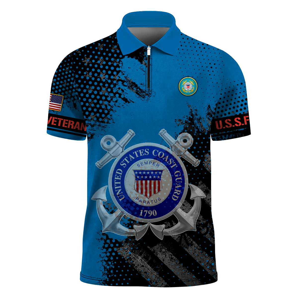 Premium U.S - United States Armed Forces scratch - Zipper Polo shirt , Gifts for veterans