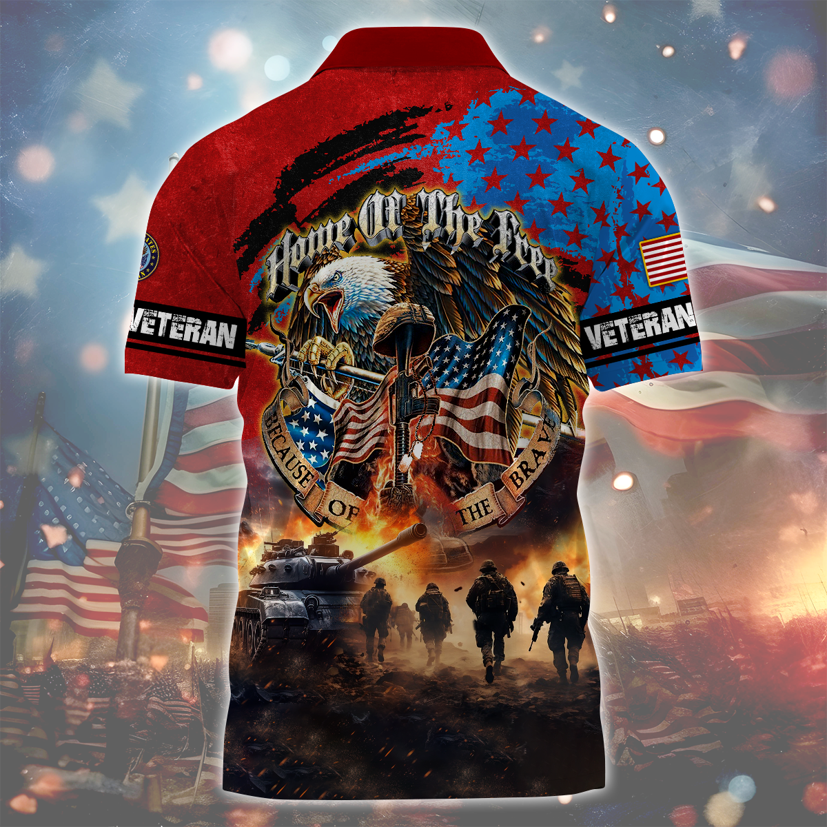 PREMIUM HOME OF THE FREE - Zipper Polo , Gifts for veterans, easychoo.com