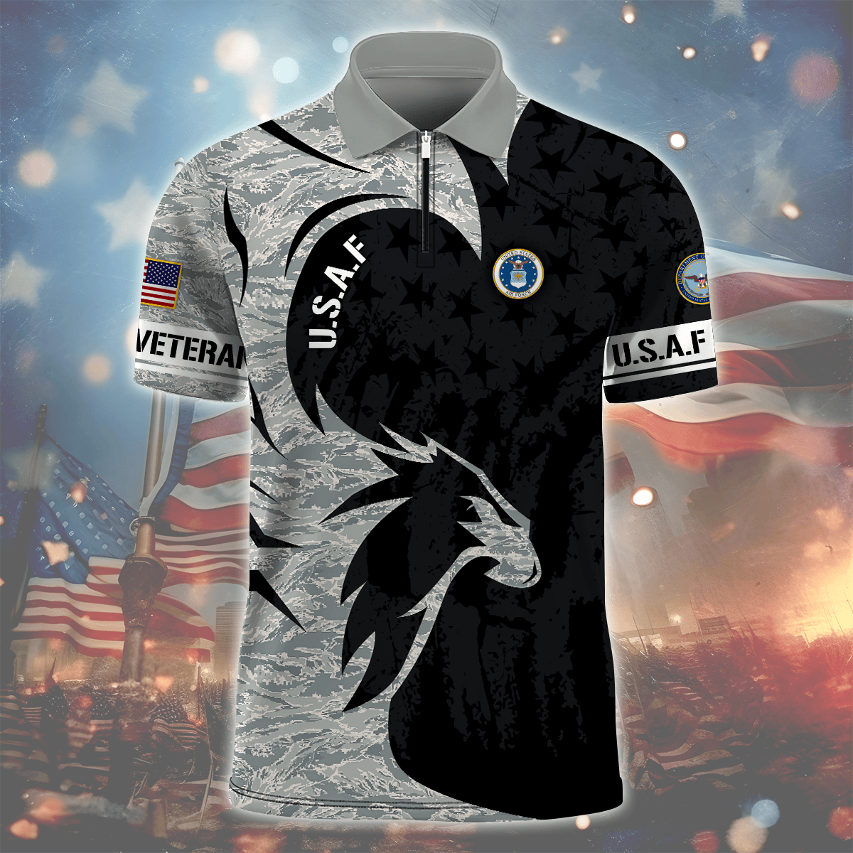 U.SApparel - Armed Force Veterans - Zipper Polo shirt , Gifts for veterans
