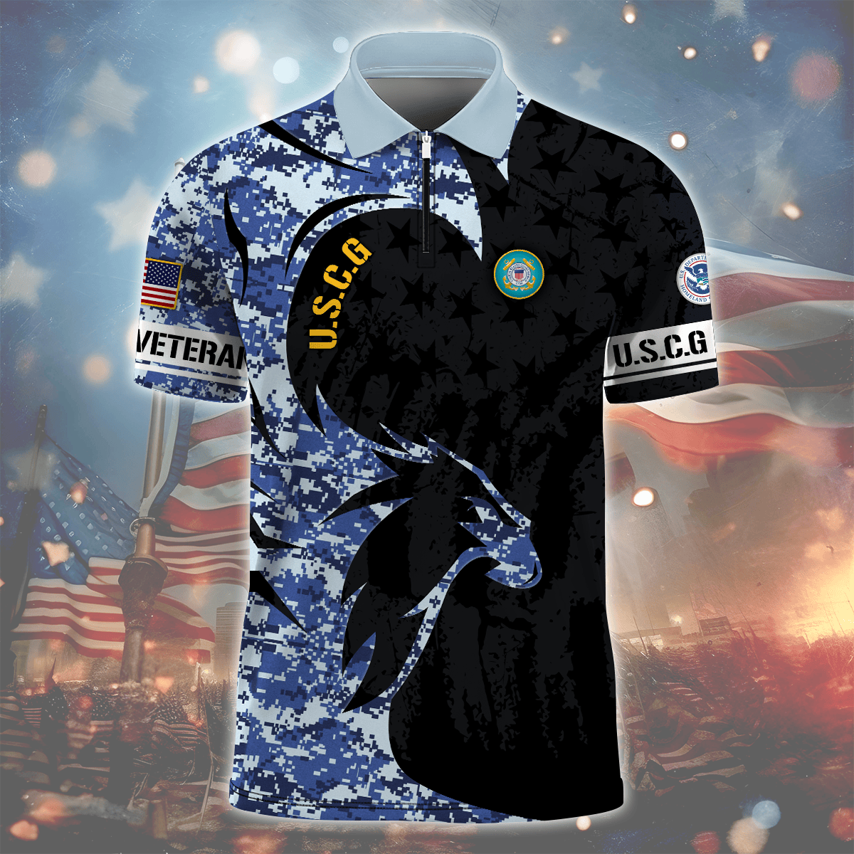 U.SApparel - Armed Force Veterans - Zipper Polo shirt , Gifts for veterans