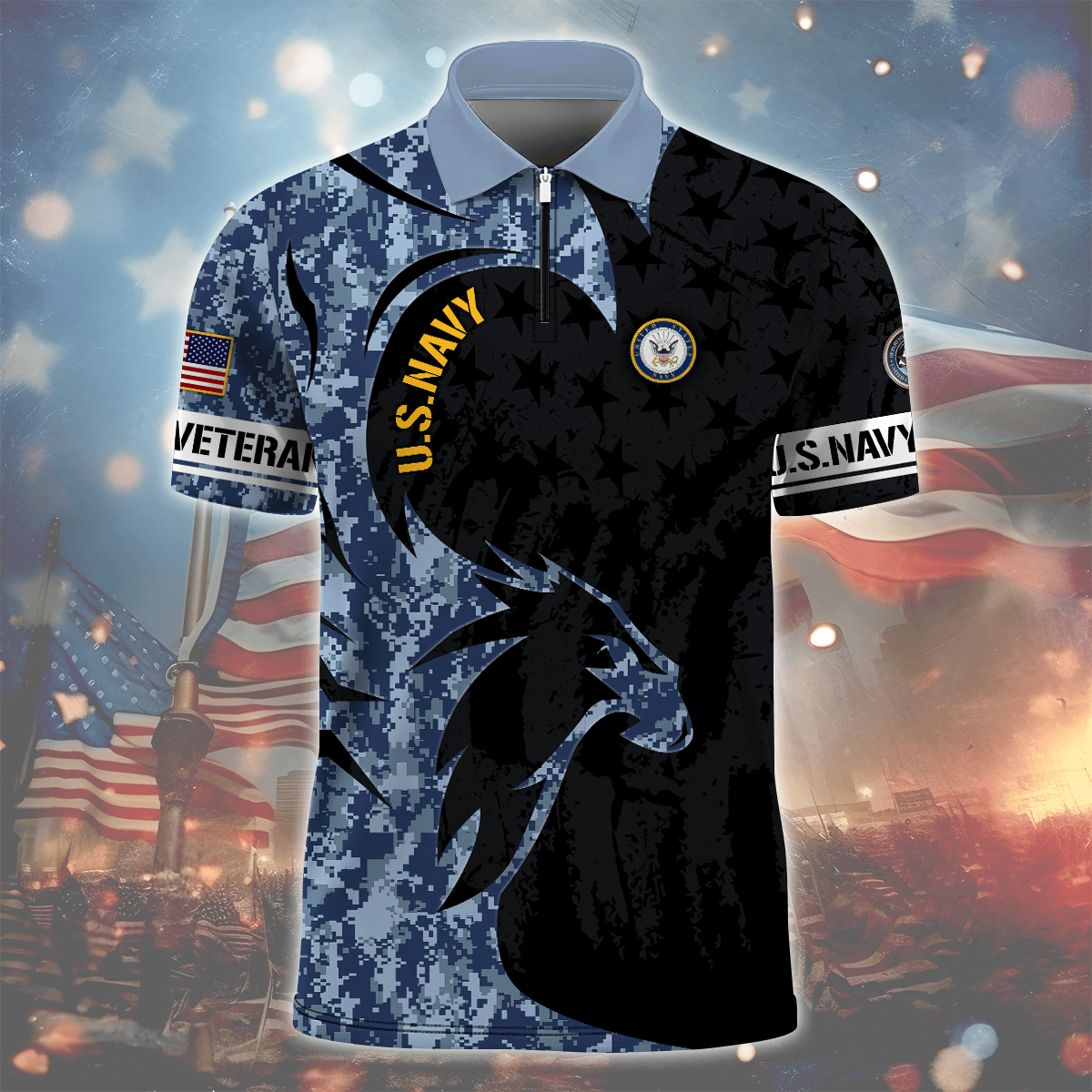 U.SApparel - Armed Force Veterans - Zipper Polo shirt , Gifts for veterans