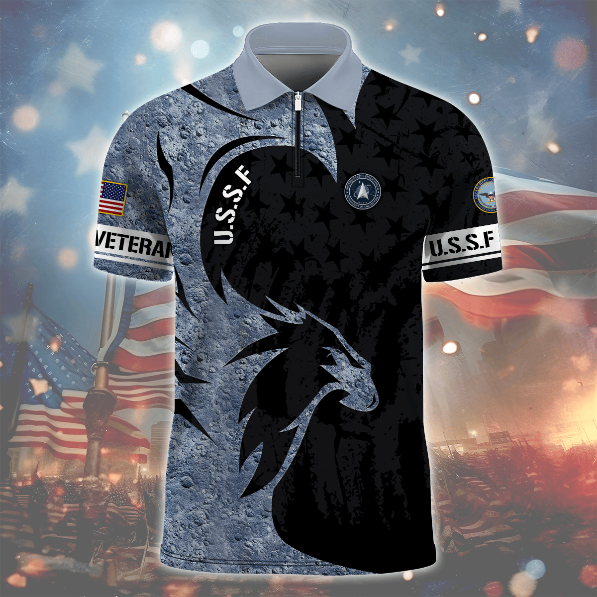 U.SApparel - Armed Force Veterans - Zipper Polo shirt , Gifts for veterans