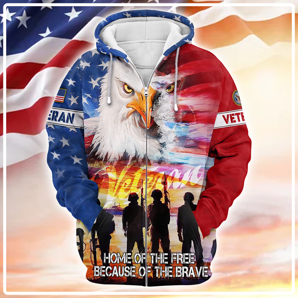 U.S. Veterans, Home Of The Free Because Of The Brave, Zip Hoodie , Gifts for veterans