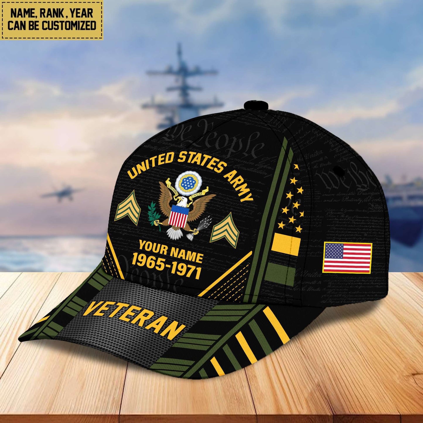 Premium Custom Name, Rank, Years Of Service US Veterans Cap da060801
