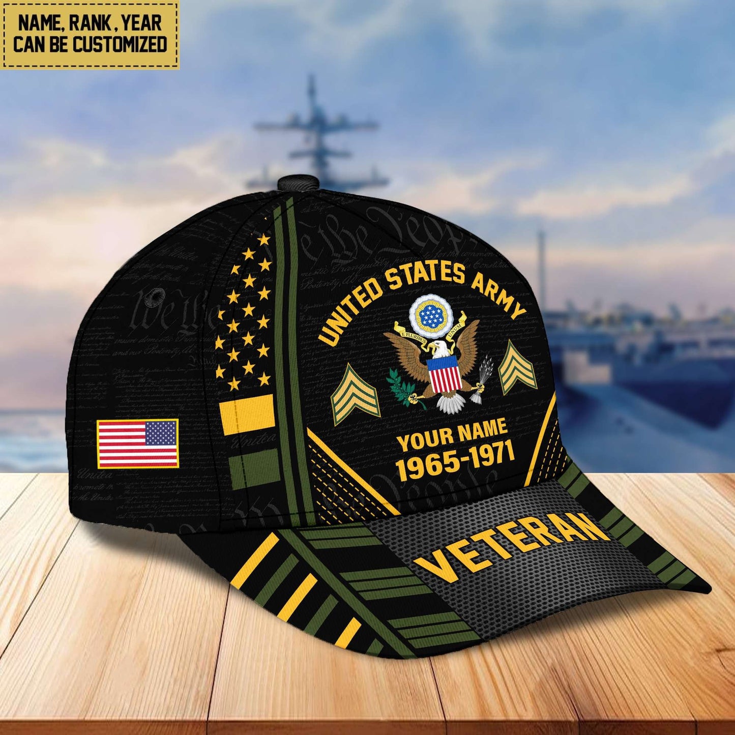 Premium Custom Name, Rank, Years Of Service US Veterans Cap da060801