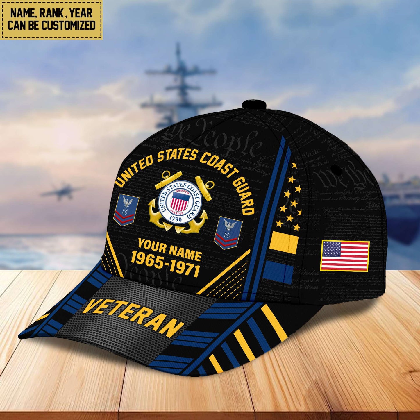 Premium Custom Name, Rank, Years Of Service US Veterans Cap da060801