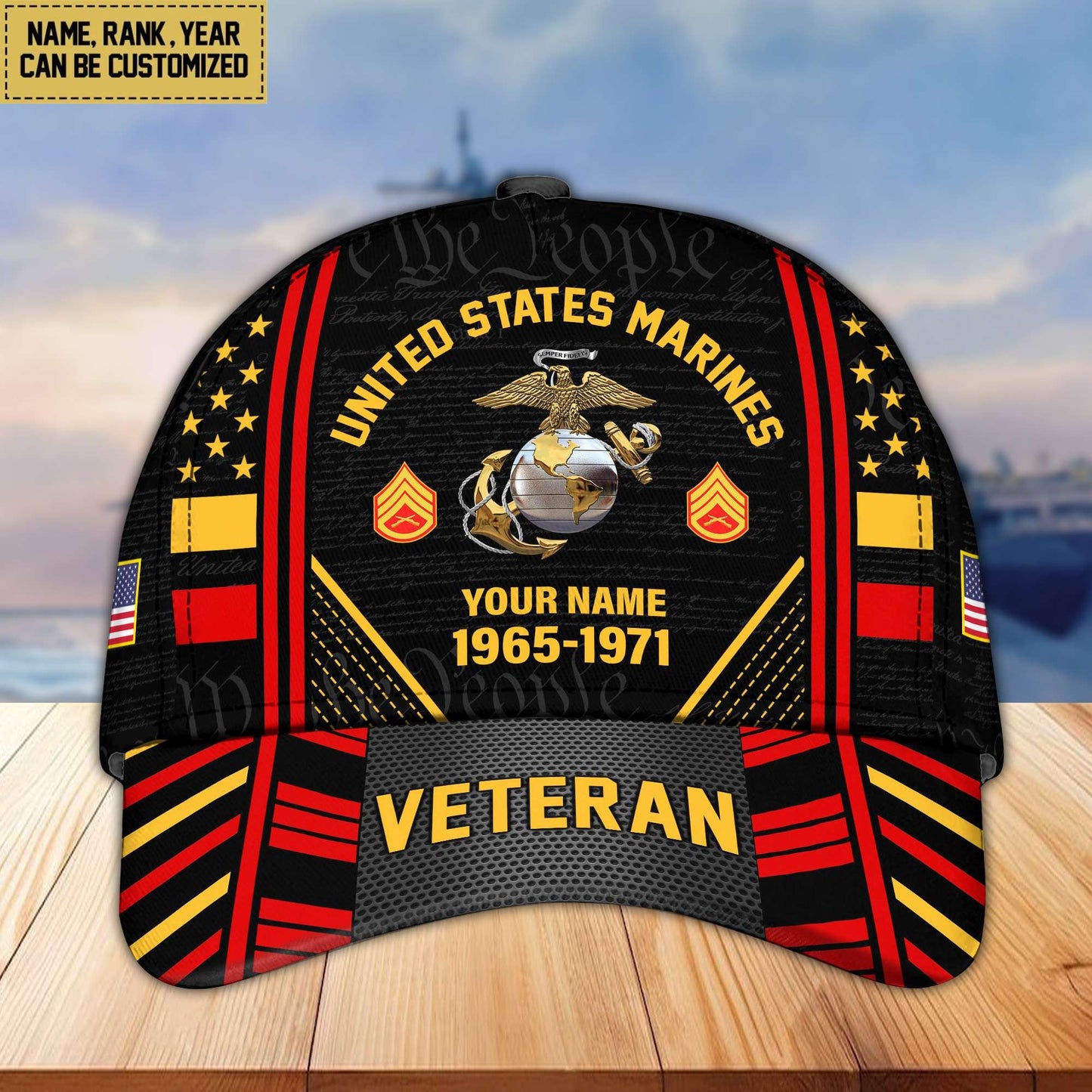 Premium Custom Name, Rank, Years Of Service US Veterans Cap da060801