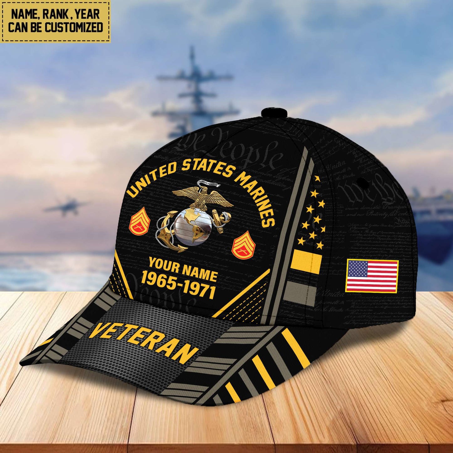 Premium Custom Name, Rank, Years Of Service US Veterans Cap da060801