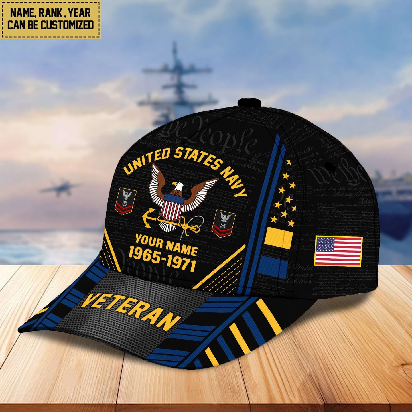 Premium Custom Name, Rank, Years Of Service US Veterans Cap da060801