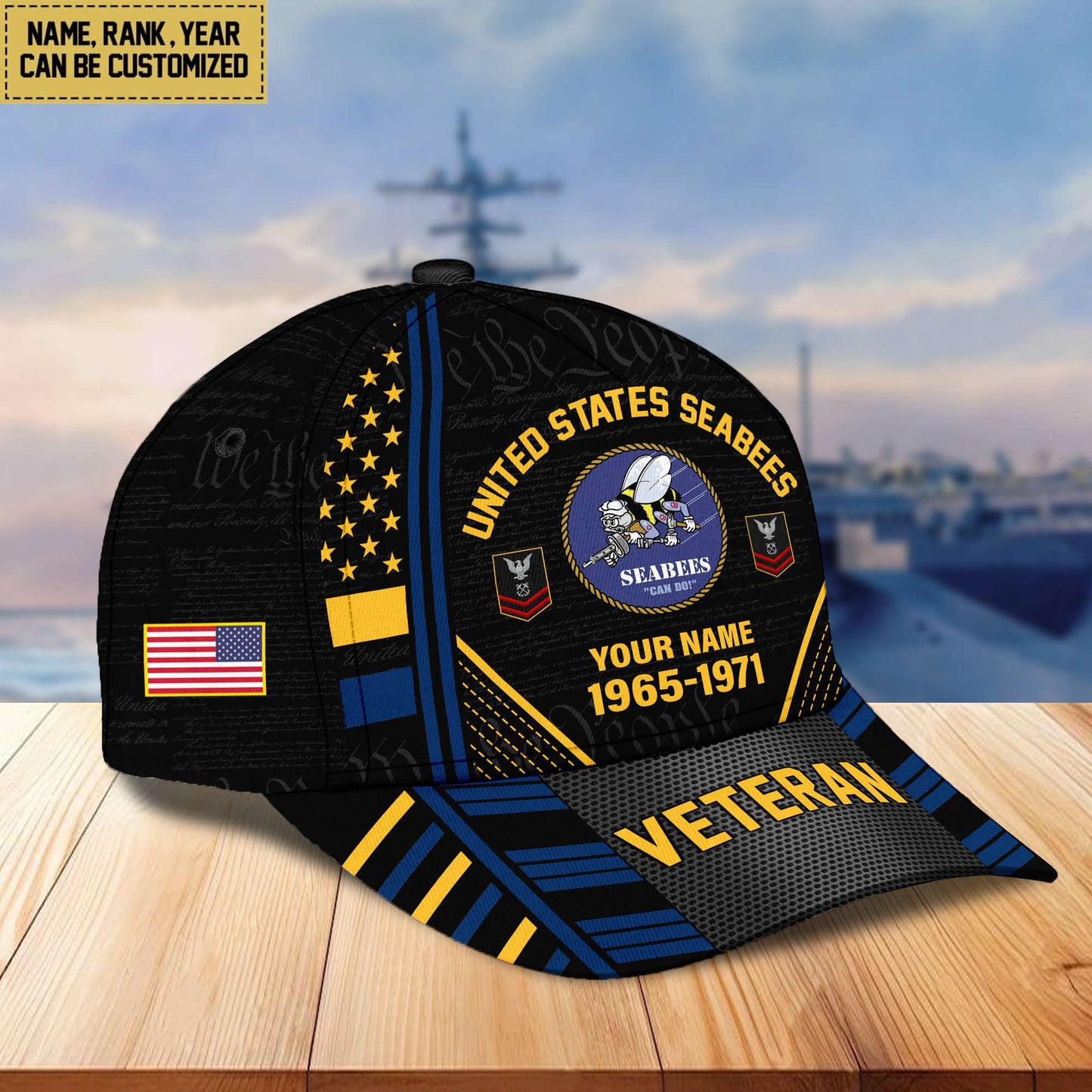 Premium Custom Name, Rank, Years Of Service US Veterans Cap da060801