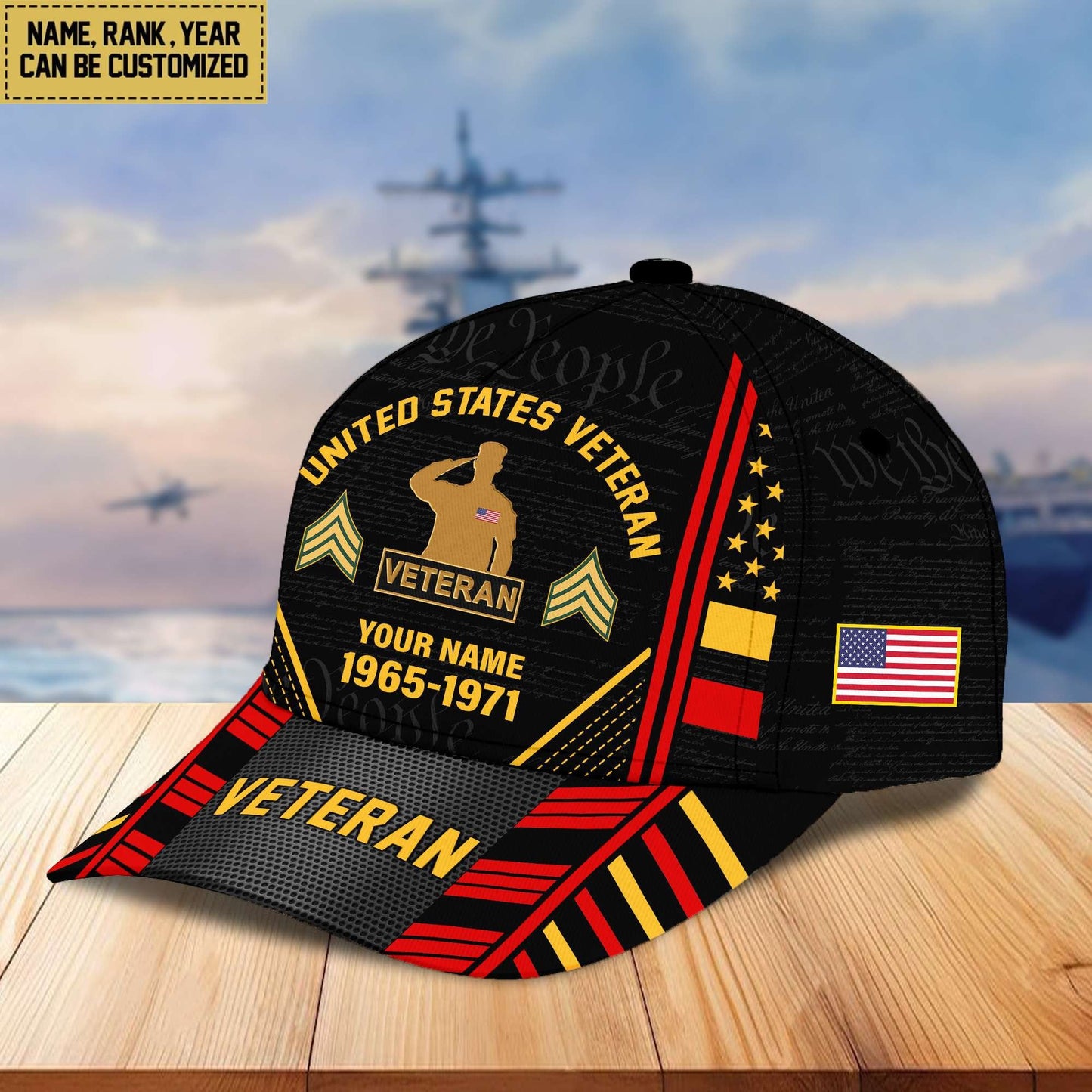 Premium Custom Name, Rank, Years Of Service US Veterans Cap da060801