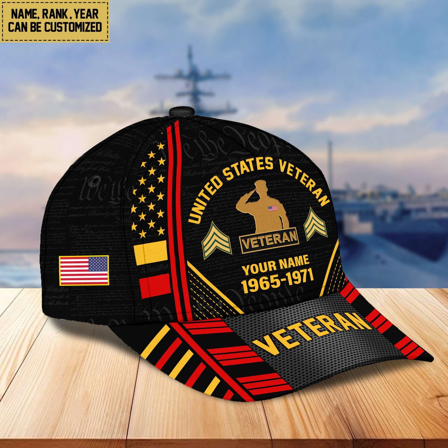 Premium Custom Name, Rank, Years Of Service US Veterans Cap da060801