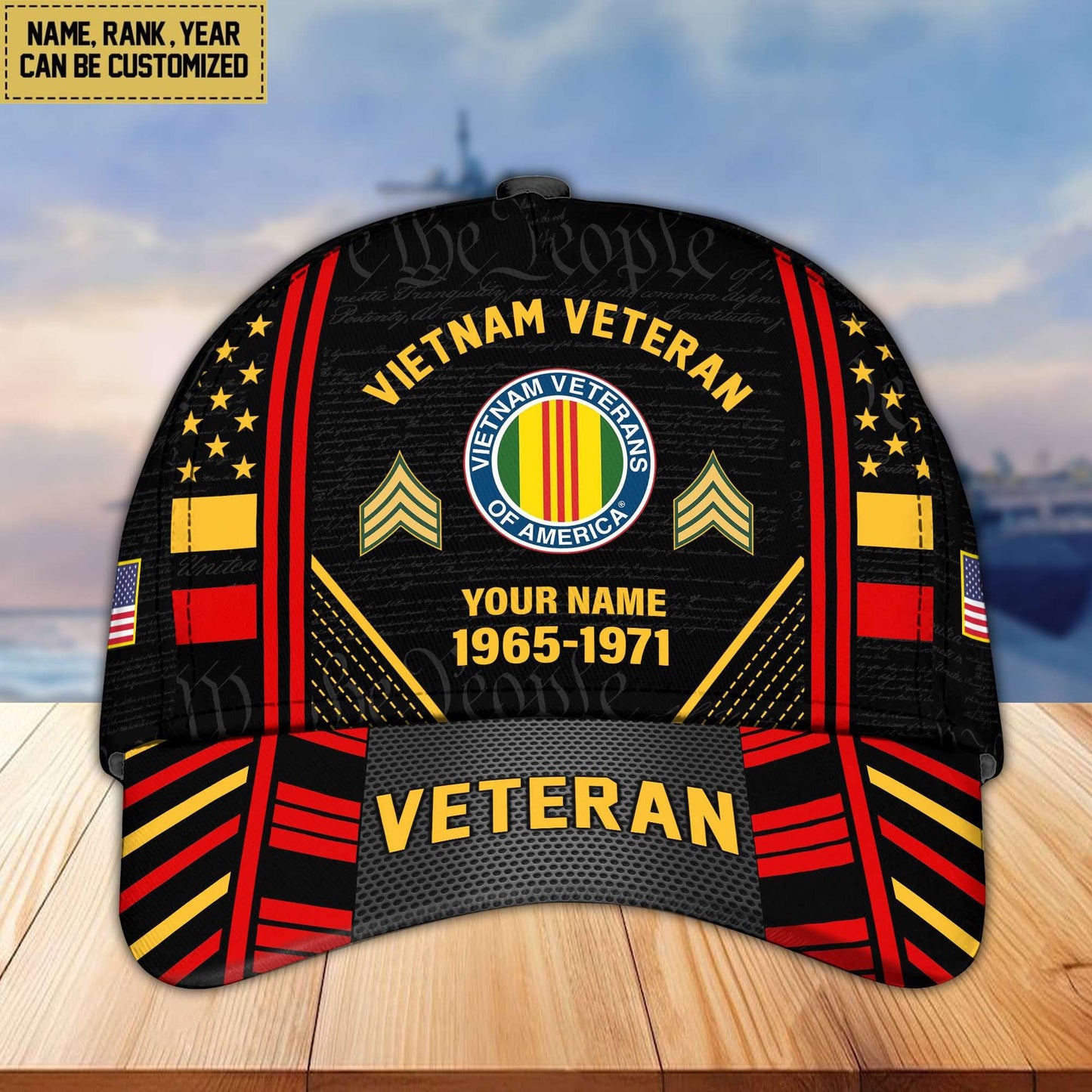 Premium Custom Name, Rank, Years Of Service US Veterans Cap da060801