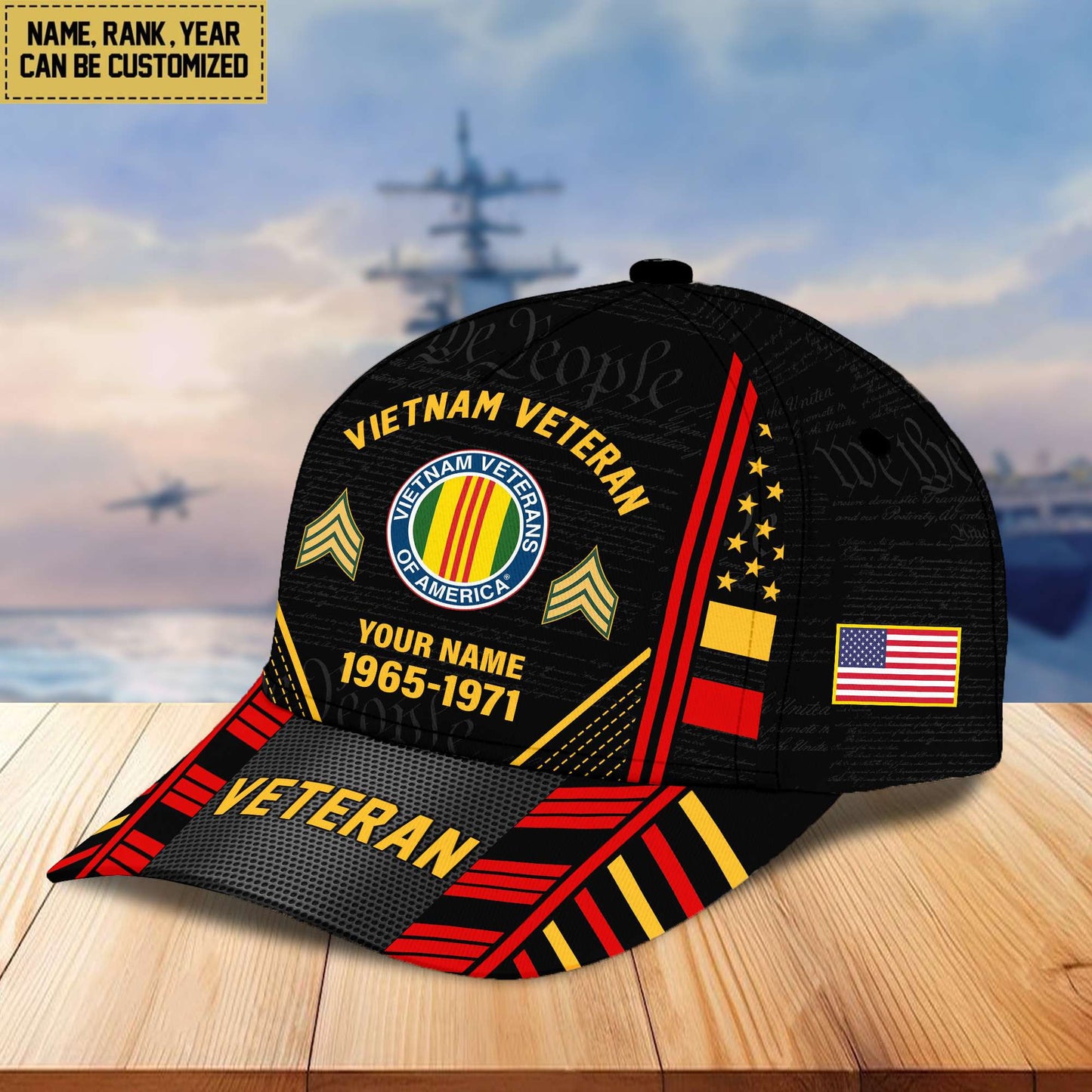 Premium Custom Name, Rank, Years Of Service US Veterans Cap da060801