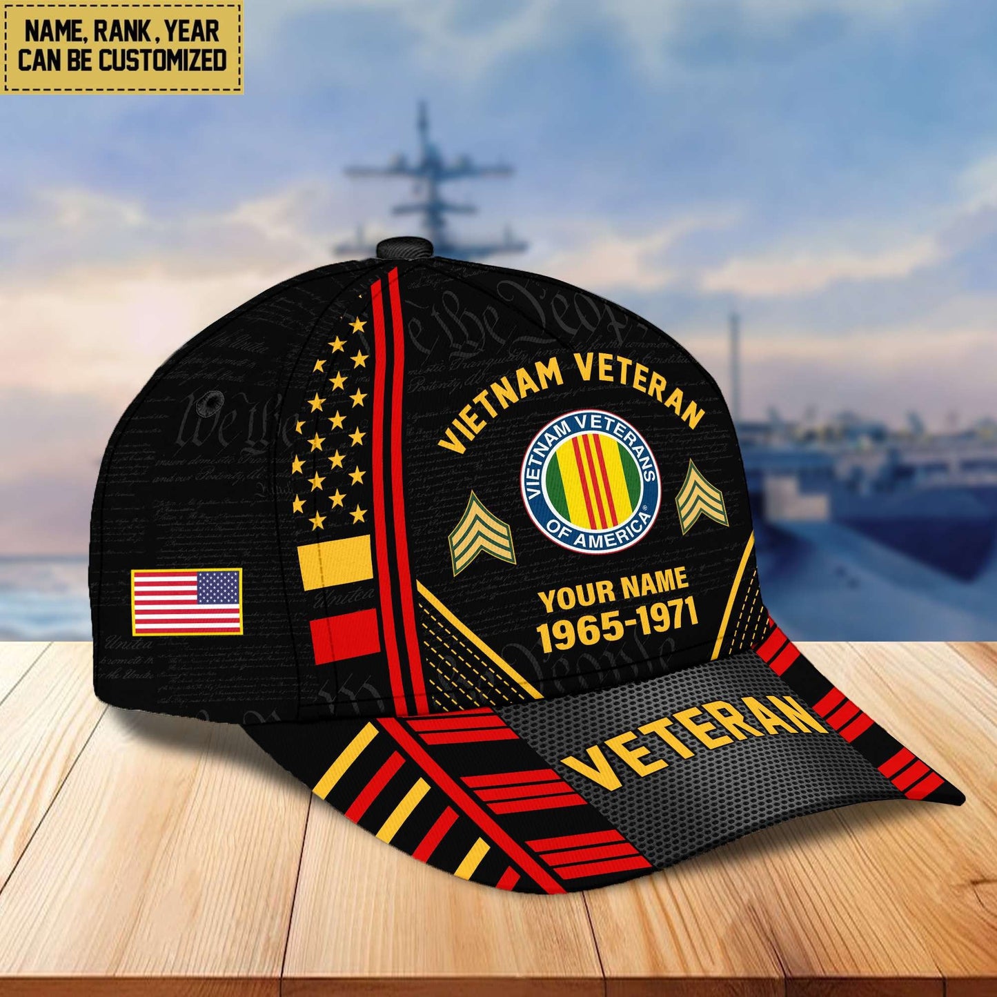 Premium Custom Name, Rank, Years Of Service US Veterans Cap da060801