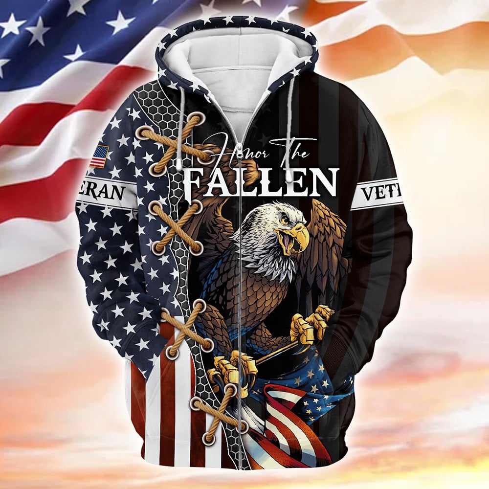 Proudly Served US Veterans, Honor The Fallen, Zip Hoodie