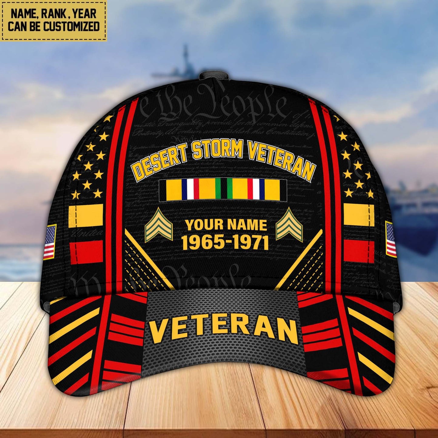 Premium Custom Name, Rank, Years Of Service US Veterans Cap da060801