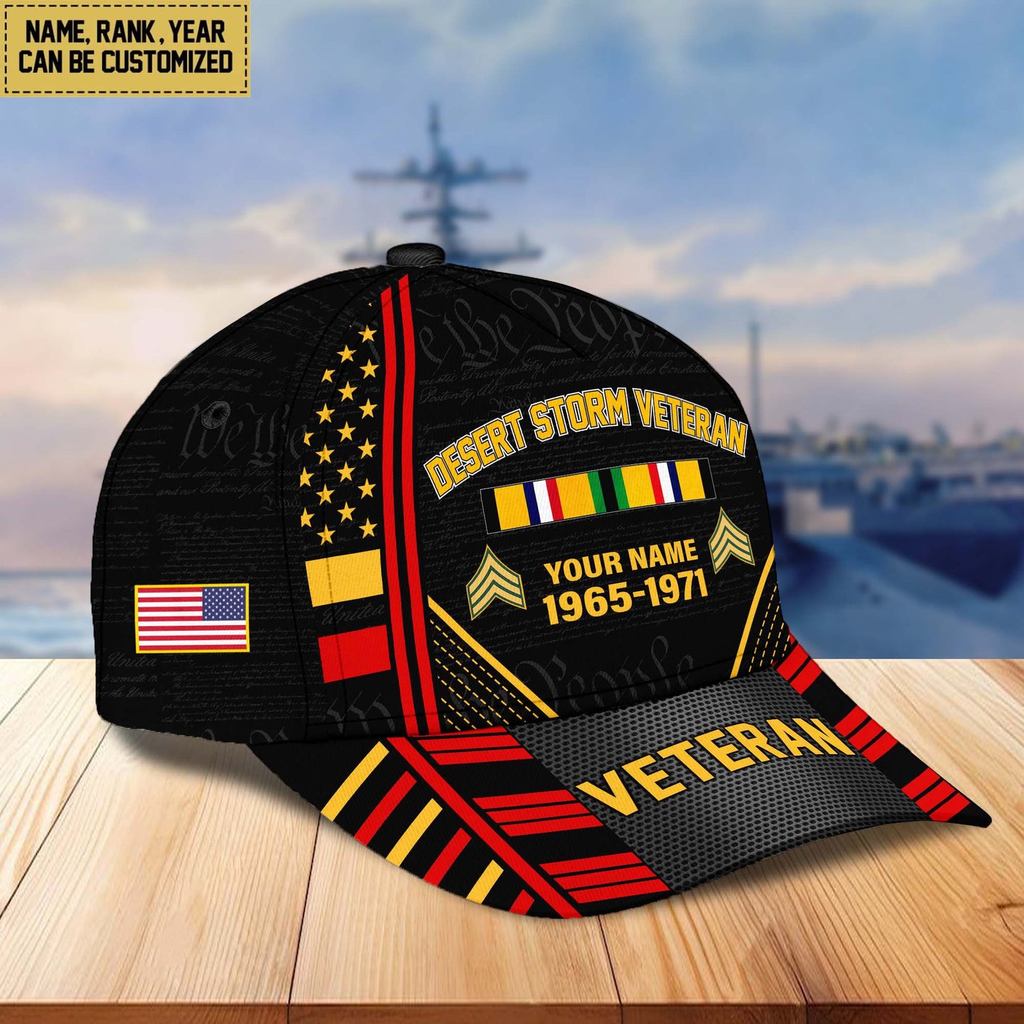 Premium Custom Name, Rank, Years Of Service US Veterans Cap da060801