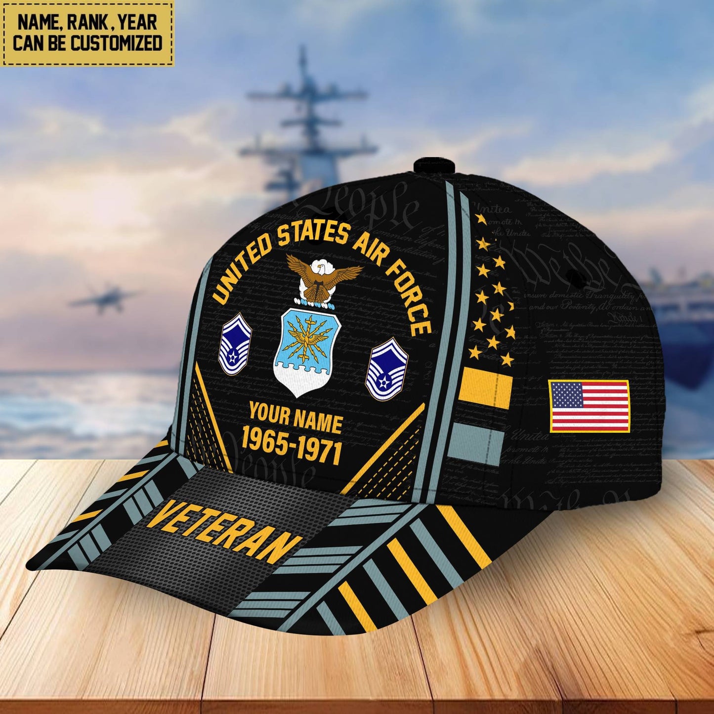 Premium Custom Name, Rank, Years Of Service US Veterans Cap da060801