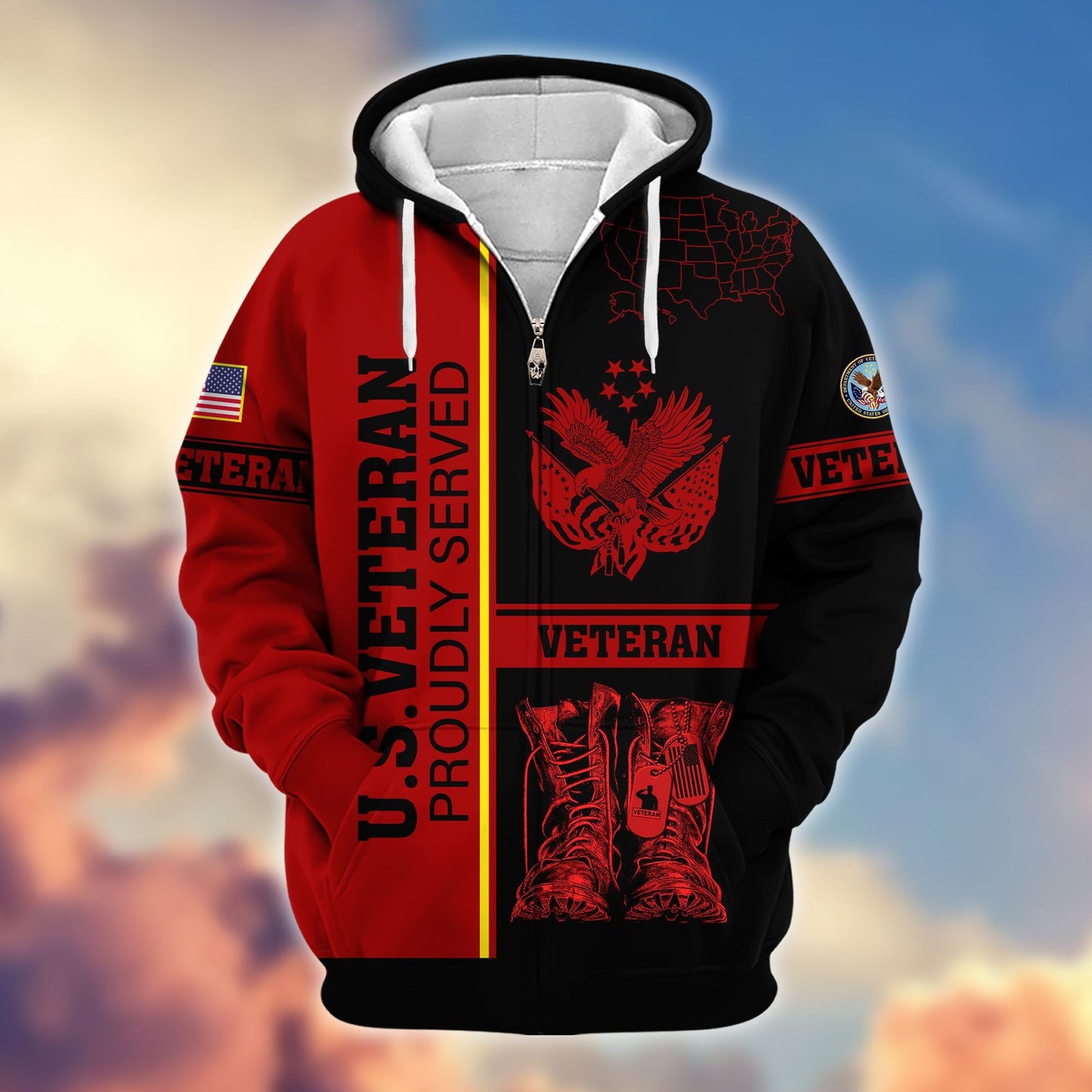 Premium US Veterans Zip Hoodie HF080111, Gifts For US Veterans Gifts On Father's Day, Armed Force Day, Independence Day, Veterans Day., easychoo.com
