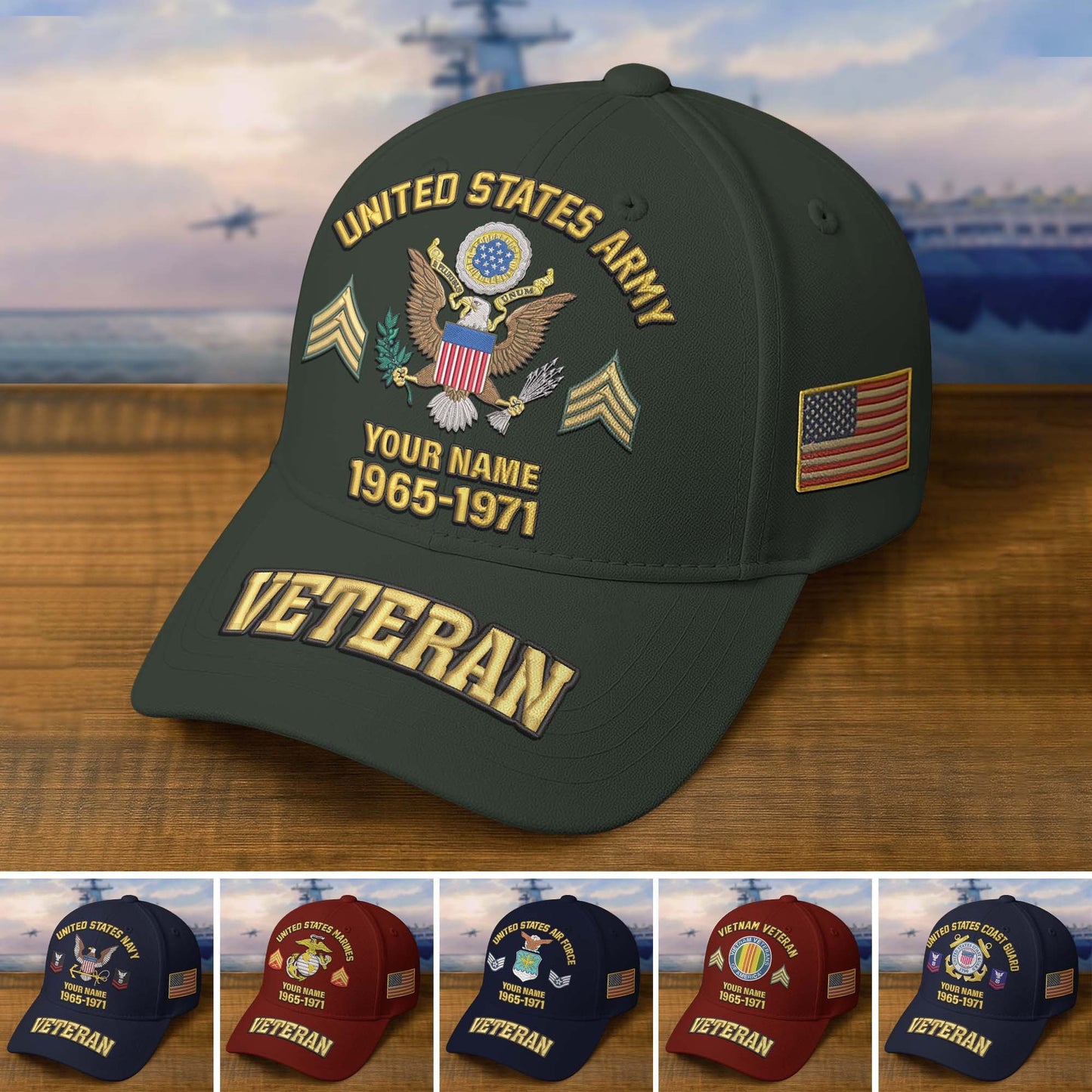Premium Custom Name, Rank, Year, US Veterans Embroidered Hats da300601, Gift For US Veterans, Gifts On Father's Day, Armed Forces Day, Veterans Day.